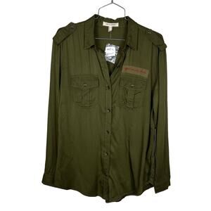 NWT LIFE IN PROGRESS | Army Green Military Button‎ Down Women's Shirt S